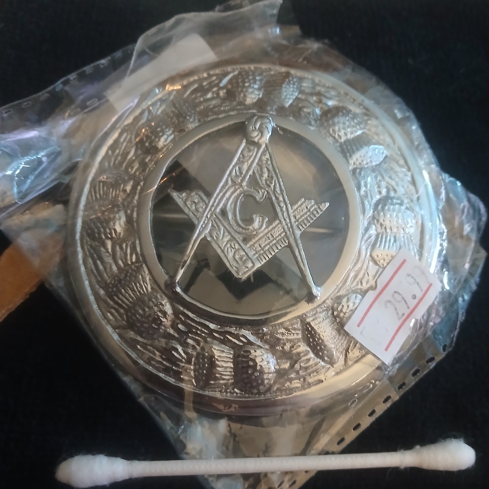 Silver Masonic Kilt Buckle (Q Tip For Scale)